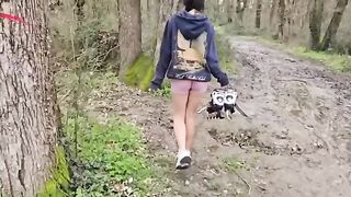 A girl has sex with a guy in the forest, she moans louder