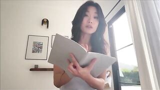 Asian step sister shares a bed with her nerdy brother during their study break