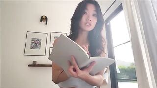 Asian step sister shares a bed with her nerdy brother during their study break