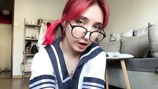 Why does this schoolgirl have such big natural boobs? She masturbates