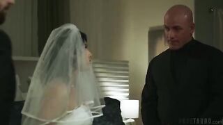 A brunette with a tattoo gets fucked painfully on the bed