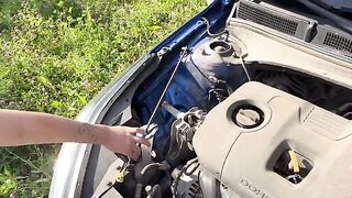 A girl came to fix the car, but she stayed for sex