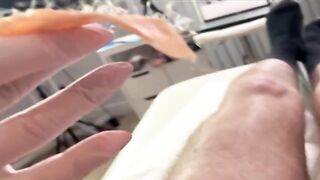 A hot Russian girl waxes a guy’s dick in a steamy homemade vid