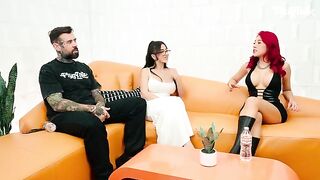 Two sluts fucked by two guys in a gangbang scene