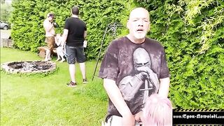 The hot voyeur girl got caught during the act outdoors