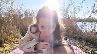 Petite girl Mini Julia has sex with a stranger outdoors