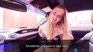 A beautiful girl fell in love and had sex in a car on the public road