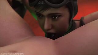 Catwoman and Powergirl in sensual lesbian bondage and BDSM action