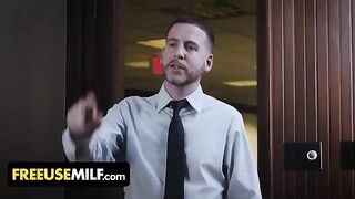 Submissive big tits MILFs bent over the desk to get fucked by their boss in this free use scene