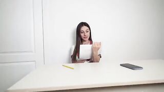 The student drew a dick and got a load on her pussy because she was concerned
